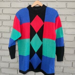 Vintage Marco Pecci Colorblock Lambswool Angora Sweater Blue‎ Red Green Size 40